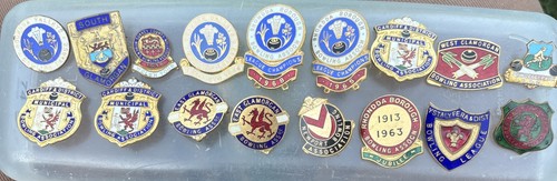 Vintage bowling enamel badges - bowling,