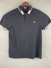 Fred Perry Button Front Short Sleeve Collared Black Logo Polo Shirts Men’s XL