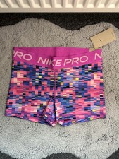 pink & purple geometric print logo waistband nike pro active 3” booty shorts NWT