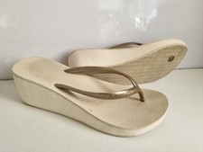 HAVAIANAS DESIGNER UK 5 EU 39 WOMENS IVORY LOW WEDGE THONG SUMMER SANDALS 