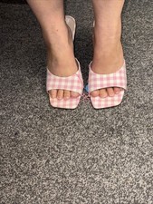 Pink Checkered High Heel Mules