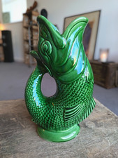 Vintage Dartmouth Pottery Gurgle Glug Fish Jug Vase Green