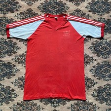 Vintage 70s adidas distressed red v-neck football shirt L 