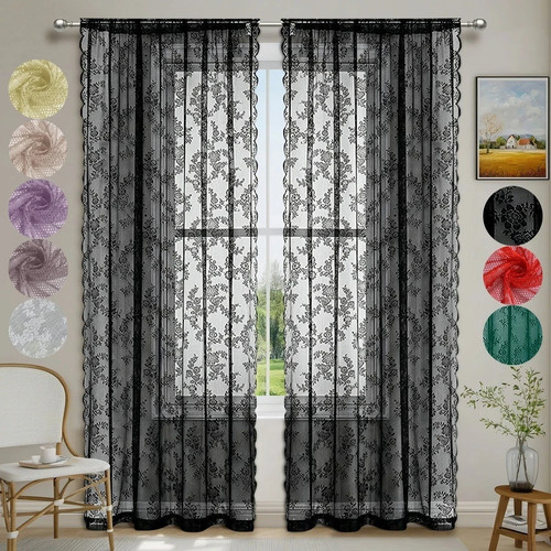 Lace sheer curtain panel - curtain,
