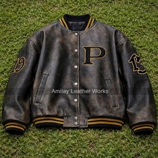 Black Branded Leather Bomber