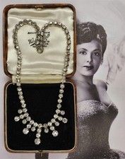 VINTAGE NECKLACE DECO DIAMANTE RHINESTONE COCKTAIL COSTUME JEWELLERY 