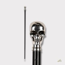 Alexander McQueen Cane Dandy Silver Skull Design – Black/Silver, Made in Italy