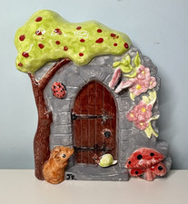 Ceramic Painted Fairy Treehouse Door 3D Plaque Mouse Ladybird Snail Butterfly