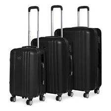 3 Piece Luggage, Hard Shell Suitcase Travel Set & Lock - Black