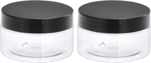 Round plastic jars - with, black