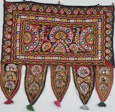 Antique Indian Banjara Kutch Hand Embroidered Wall Hanging Toran 61x55cm