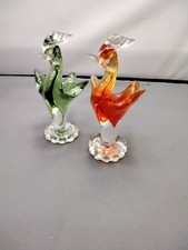 Murano Glass Style x 2  Birds of Paradise 1 Green 1 Orange
