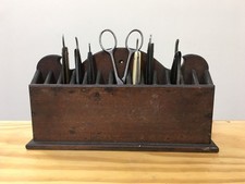 Collection of Vintage Straight Razors with Vintage Barber’s Utensil Holder