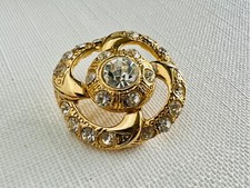Large Vintage 1980s 22ct Gold Plated Shank Buttons Swarovski Crystals 36mm BN