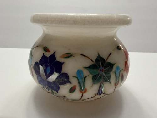 White marble inlay stone vase - white,