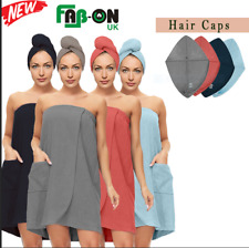 100%Cotton Women Soft Spa Bath Body Wrap Set Towel Bathrobe With Hair Drying Cap