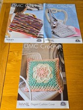 DMC Crochet Patterns Natura Just Cotton x 3 , Striped Bag ,Cushion Cover ,Bag 