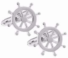 Nautical Silver Helm Wheel Boat Ship Sailing Wedding Gift by CUFFLINKS DIRECT