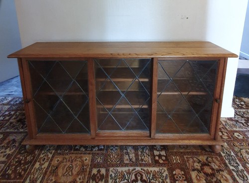 Vintage long oak bookcase - long,