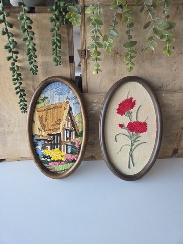 Vintage embroidered pictures - embroidered,