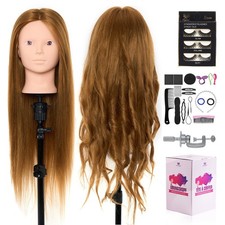 28'' 60% Real Human Hair Training Head Hairdressing Makeup Mannequin Doll