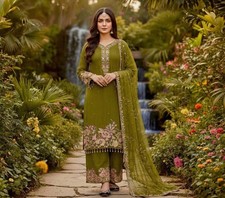Olive Green Faux Georgette