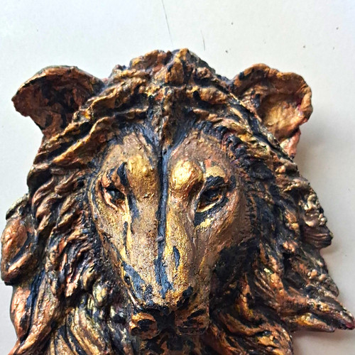 Lion head metal statue - lion,