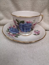 Royal Vale cup & saucer. Blue Rose with Fuchsias