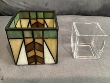 PARTYLITE Artisan Square Votive Stained Glass Candle Holder 3.5" With GassInsert