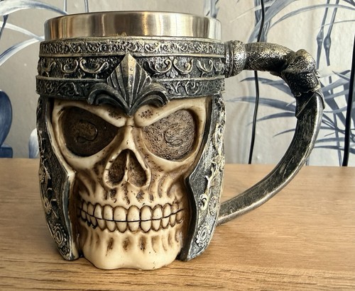 Medieval warrior skull - skull, beer