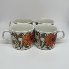 J&G Meakin - Studio Pottery - Poppy - Tea Cups And Saucers - Set Of Four