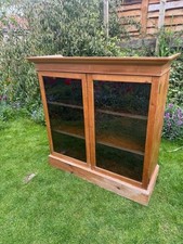 Antique pine bookcase glazed shelves cabinet larder linen press display