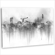 Glasgow Skyline Canvas Print Abstract Watercolour Framed Wall Art Picture B&W