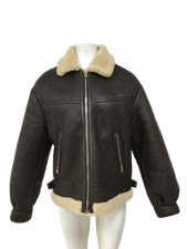 BERSHKA Ladies UK12 Dark Brown/Cream Fleece Lined Aviator Jacket Pre-loved