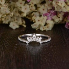 Marquise Cut 1.25Ct Diamond 14k White Gold Over Curved Crown Wedding Band Size N