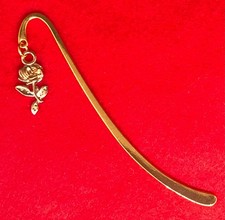 Gold Plated Plain Bookmark with Gold Plated Rose Flower Charm ∞ Gift Wrapped