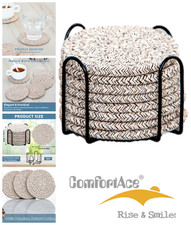 Absorbent Coasters for Drinks 8 Pack with Metal Holder 100% Premium Cotton Linen