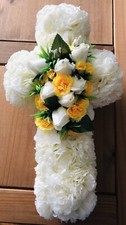 Cross Funeral Flowers Artificial Tribute Wreath Silk Grave Memorial Dad Son Bro