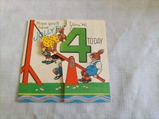 1945 4th Birthday Raphael Tuck 3D Pop Up Card - Rabbits on See Saw & Swing #2