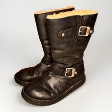 UGG Australia Black Leather Buckle Shearling Mid Calf Boots Women’s Size 6