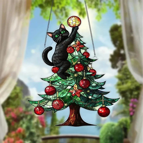 Black cat climbing - black, christmas