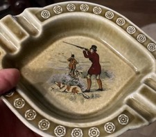 Vintage Irish Porcelain Ashtray Wade Co Armagh Blue Hunting Scene Dog Ireland