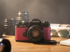 Rare Pink Chinon CE-4s Film SLR + 50mm f1.7 + 28mm + 135mm Lenses Working