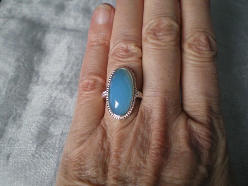 Blue chalcedony oval ring - chalcedony,