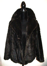 Vintage 1960s,70s French Faux Fur Coat Jacket UK 10 Lustrous Dark Brown Tissavel
