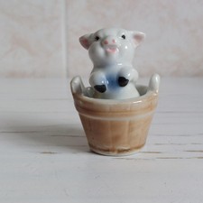 Pig In Tube Pottery Figurine Ceramic Glazed Animal Pottery Piglet Kitch 7cm WEAR