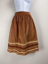 Vintage Skirt Size 10 Brown Velvet Boho Retro Gathered Slimming Peasant Tan J6