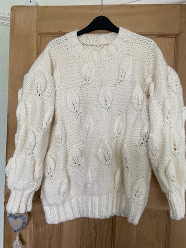 Hand knitted cream chunky - hand,