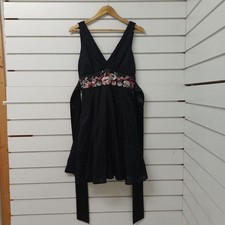 Eucalyptus Black Floral Embroidered Empire Waist Dress Sleeveless Size UK 8