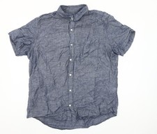 GAP Men's Blue Linen Cotton Short Sleeve Button-Up Shirt L Classic Fit